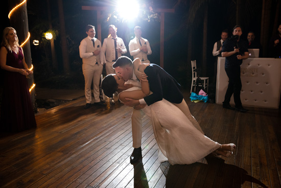 Photograph of a couple's first dance at Cedar Creek Lodges in Tamborine Mountain